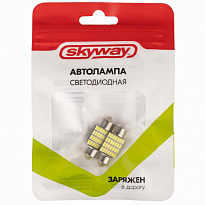 Автолампа диод T11(C5W) 12V 28 SMD диодов 1-конт 31мм обманка Белая SKYWAY Салон,номер комплект 2 шт